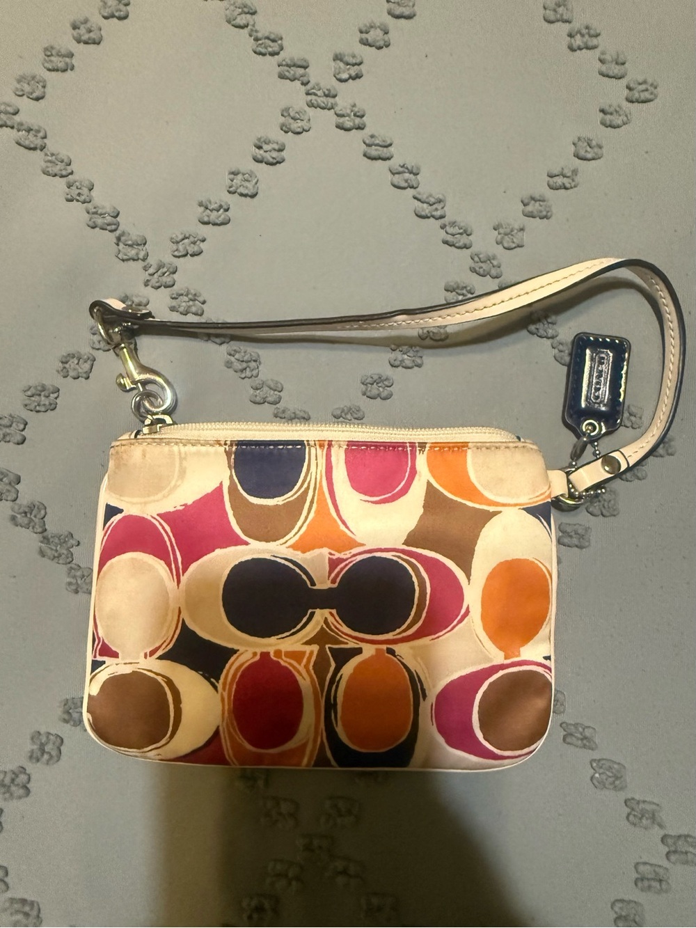 Coach Multicolor Signature Wristlet in Pink, Orange, Brown & Navy